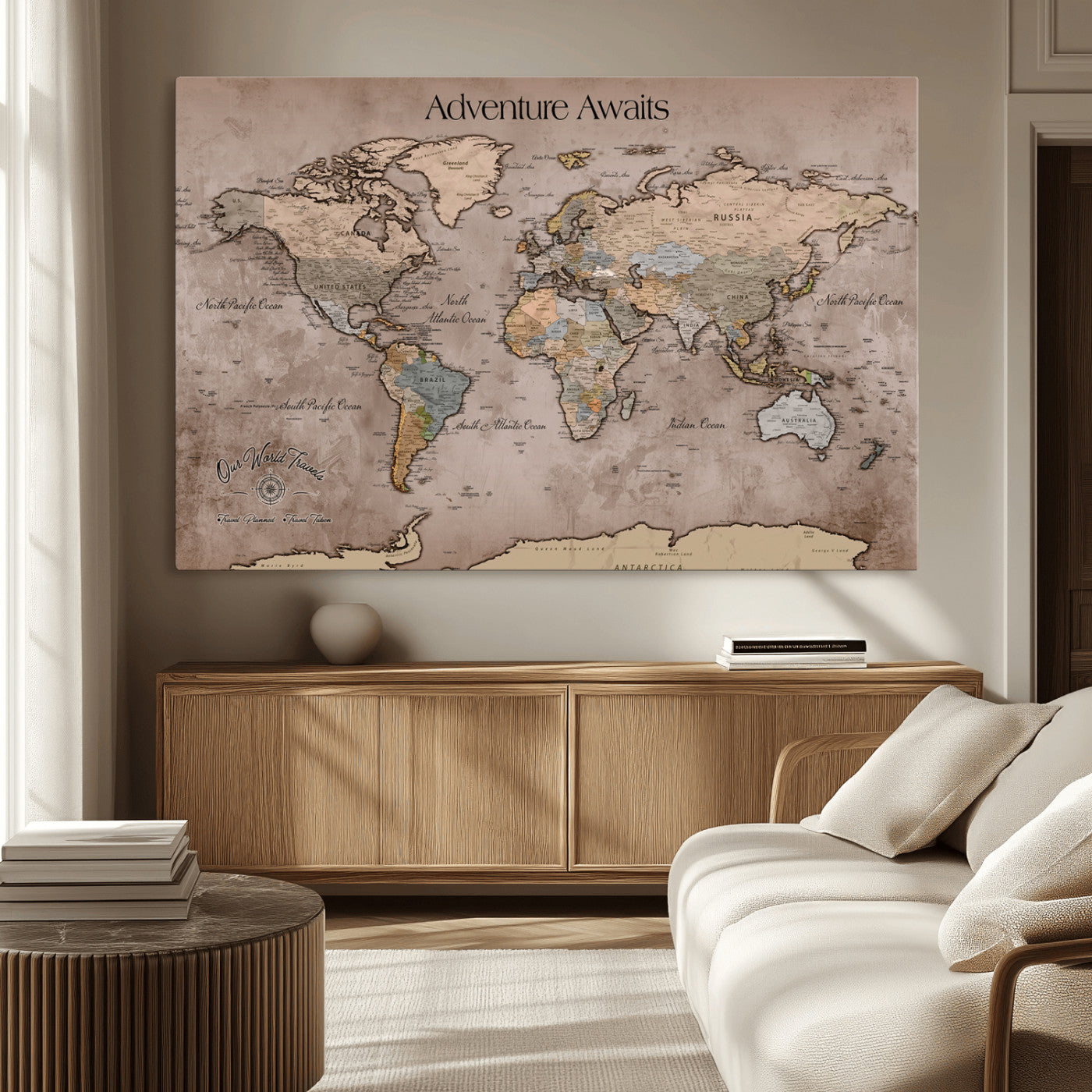 30557812-MGV-CV-36X24-Framed Abstract Tree Ring Wall Art Print, Natural Rustic Wood Texture Canvas Print, Wood Tree Stump Farmhouse, Log Cabin Wooden House Decor