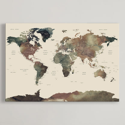 Push Pin World Map Canvas Print – Framed Wall Art for Couples to Track Their Travels – Anniversary Gift or Home Adventure Decor