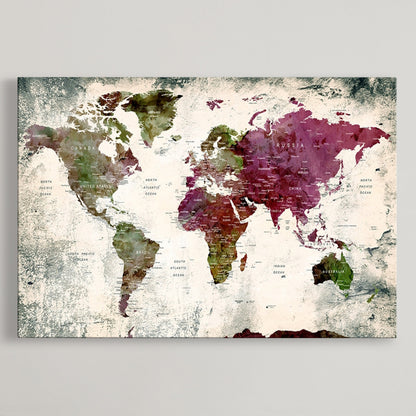 Push Pin World Map Canvas Print – Framed Wall Art for Couples to Track Their Travels – Anniversary Gift or Home Adventure Decor