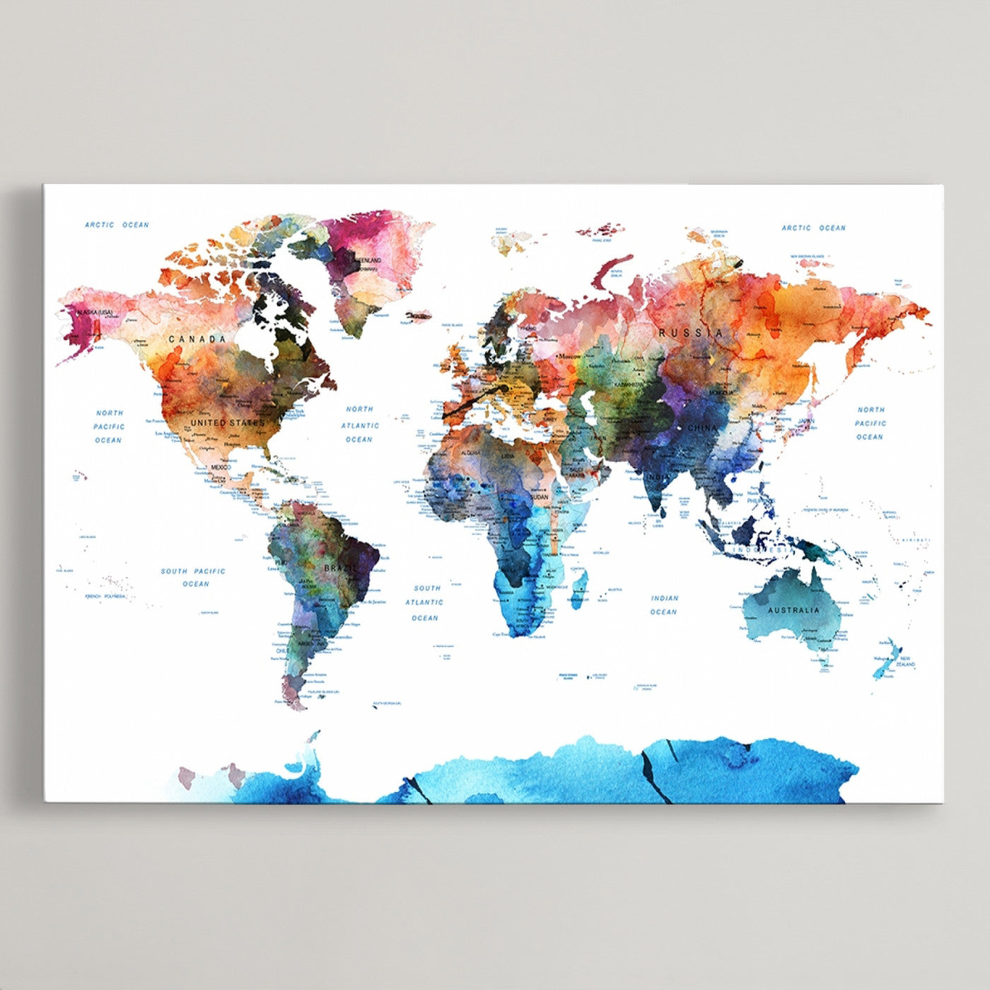 Push Pin World Map Canvas Print – Framed Wall Art for Couples to Track Their Travels – Anniversary Gift or Home Adventure Decor
