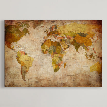 Push Pin World Map Canvas Print – Framed Wall Art for Couples to Track Their Travels – Anniversary Gift or Home Adventure Decor