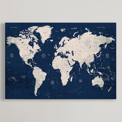 Push Pin World Map Canvas Print – Framed Wall Art for Couples to Track Their Travels – Anniversary Gift or Home Adventure Decor