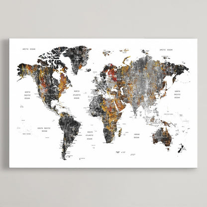 Push Pin World Map Canvas Print – Framed Wall Art for Couples to Track Their Travels – Anniversary Gift or Home Adventure Decor