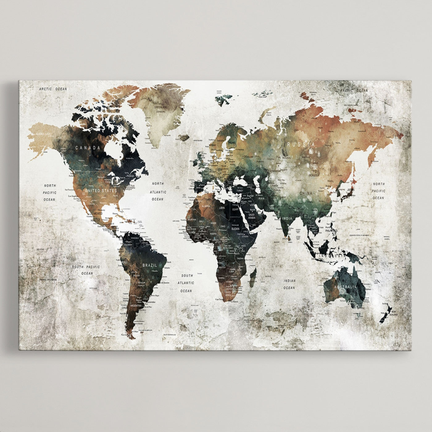 Push Pin World Map Canvas Print – Framed Wall Art for Couples to Track Their Travels – Anniversary Gift or Home Adventure Decor