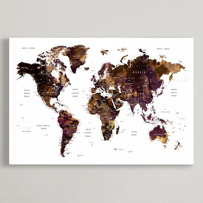 Push Pin World Map Canvas Print – Framed Wall Art for Couples to Track Their Travels – Anniversary Gift or Home Adventure Decor