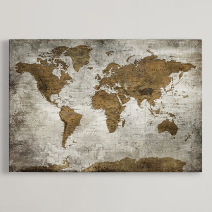 Push Pin World Map Canvas Print – Framed Wall Art for Couples to Track Their Travels – Anniversary Gift or Home Adventure Decor