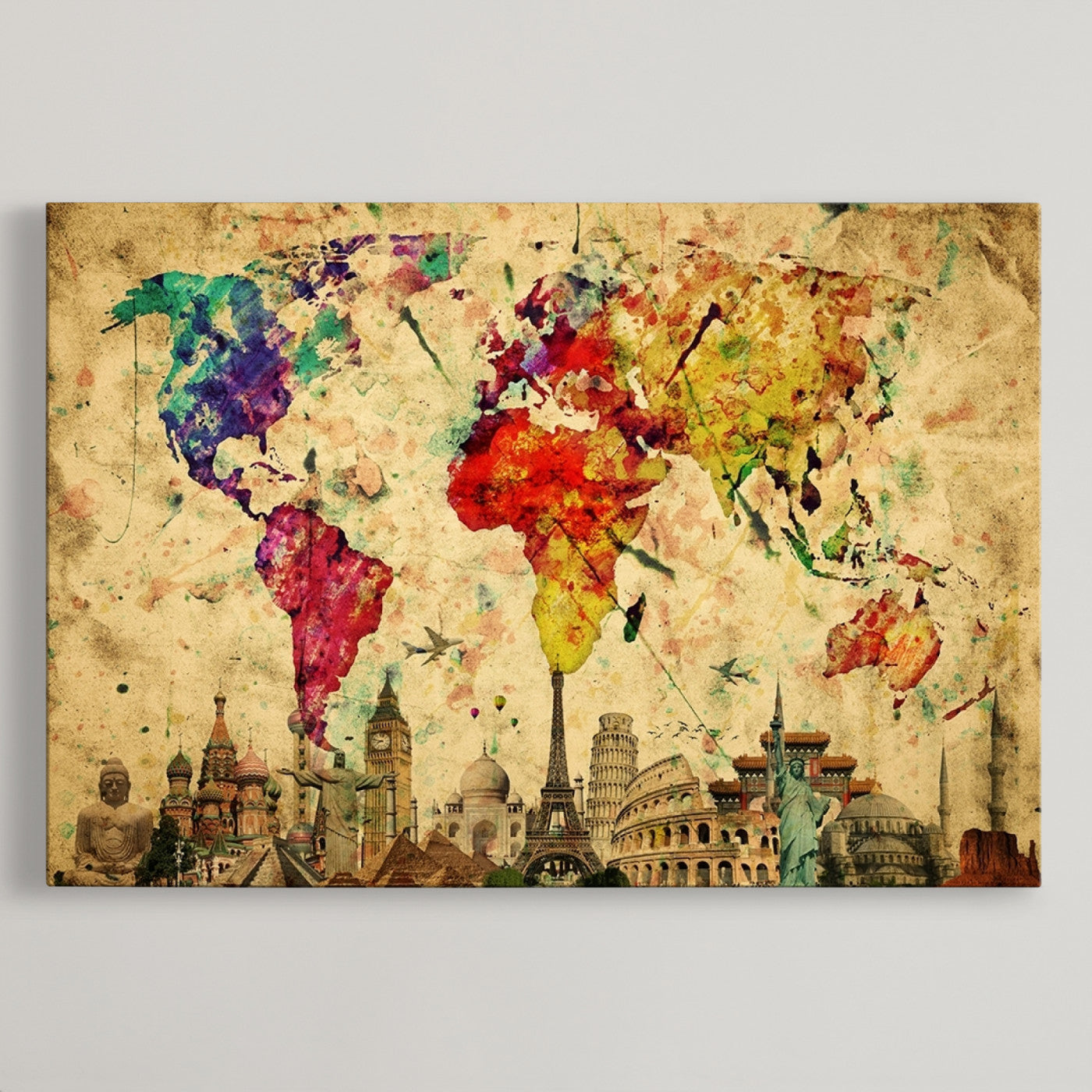 Colorful World Map Wall Art World Map Canvas Print
