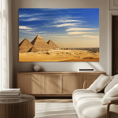 18193-MGV-CV-36X24-Majestic Ancient Wonders Wall Art Canvas Print, Golden Desert Under Endless Blue Sky Desert Sands Under Endless Blue Sky Artwork for Home Office