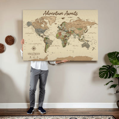 72027187-MGV-CV-36X24 - Custom Push Pin World Map Wall Art Canvas Print | Personalized Travel Tracker with Pins Map Print - NEWMAP-23