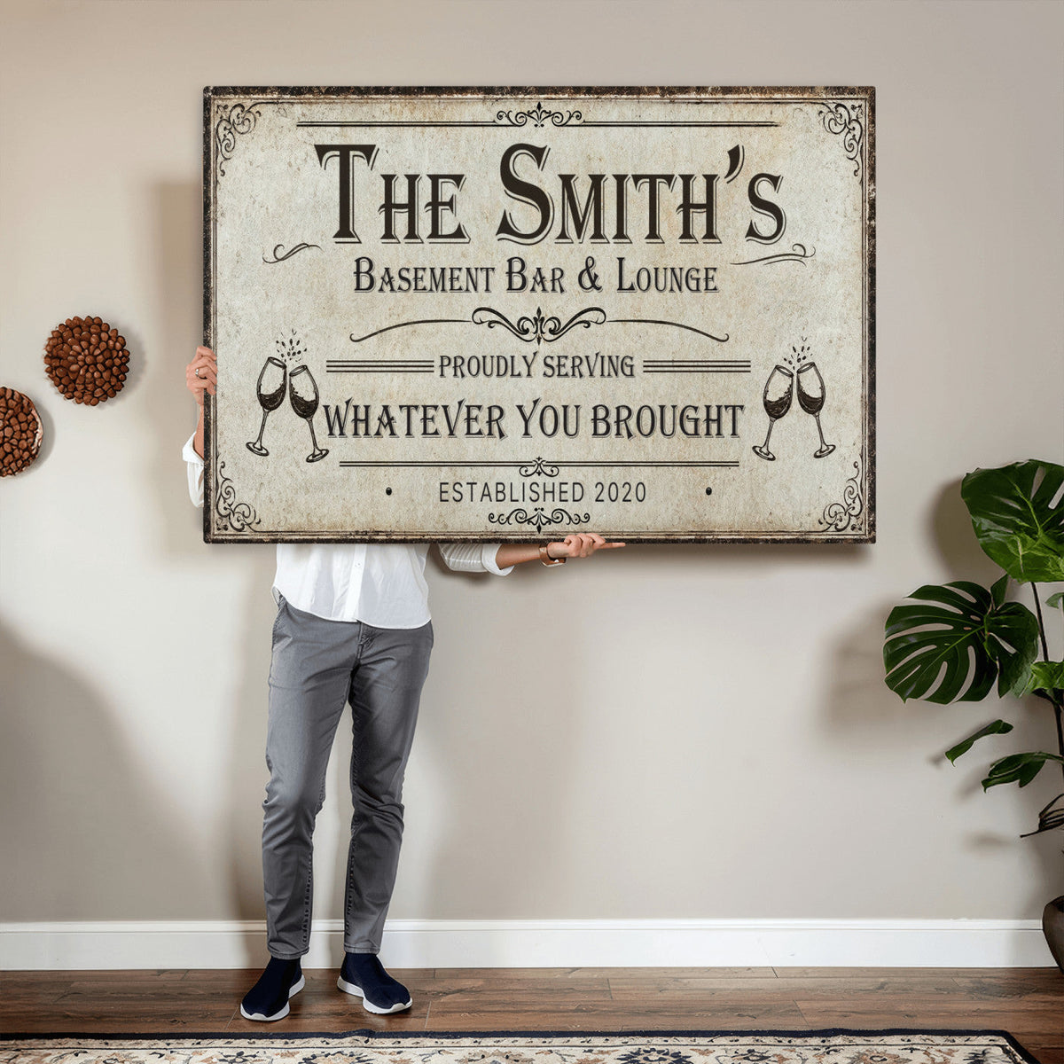 Custom Basement Bar & Lounge Sign Canvas, Personalized Family Name Art