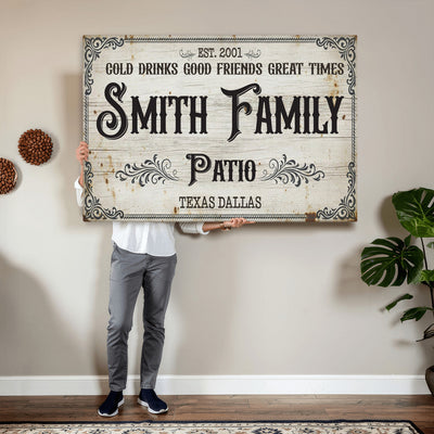82858529-MGV-CV-36X24 - Custom Family Patio Sign Wall Art Canvas Print, Personalized Rustic Backyard Decor