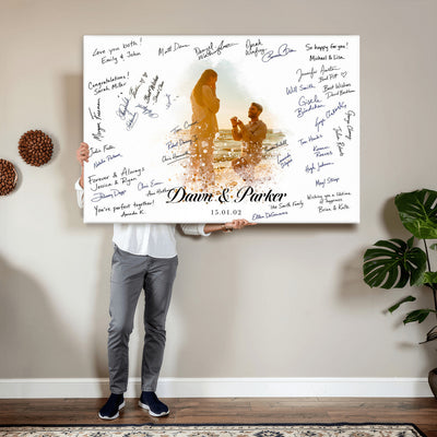 75692697-MGV-CV-36X24 - Wedding Guest Book Alternative Wall Art Canvas Print, Personalized Couple Photo Guestbook Wedding Signature Poster, Custom Couple Photo Guestbook Canvas, Bridal Shower Reception Decor