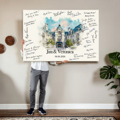 92760374-MGV-CV-36X24 - Wedding Guest Book Alternative Wall Art Canvas Print, Personalized Couple Photo Guestbook Wedding Signature Poster, Custom Couple Photo Guestbook Canvas