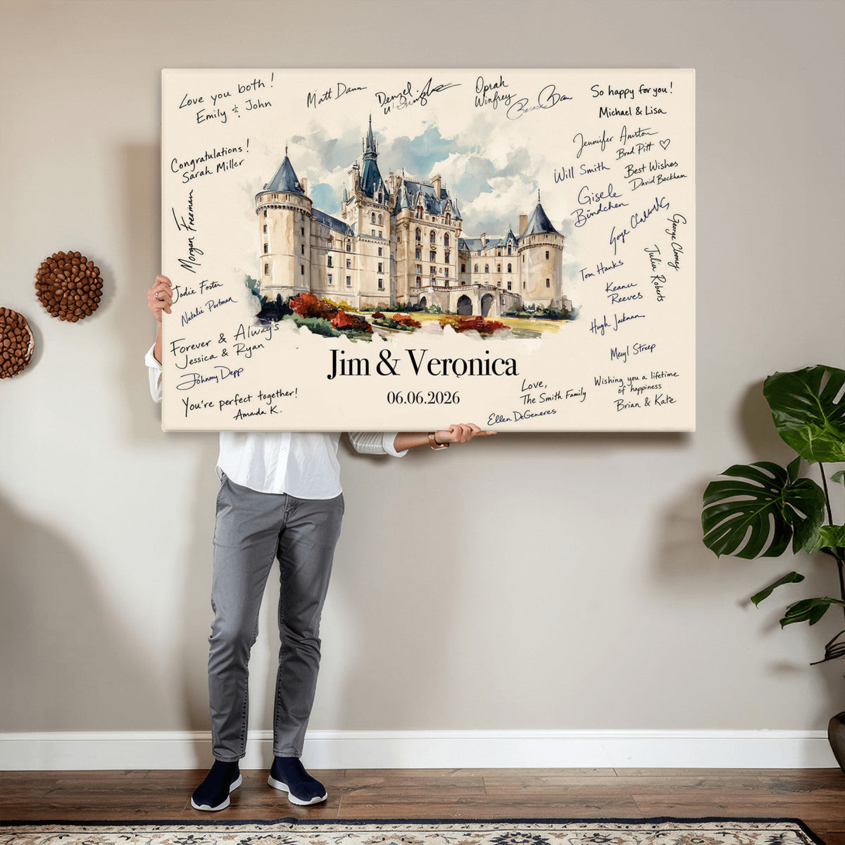 55883547-MGV-CV-36X24 - Wedding Guest Book Alternative Wall Art Canvas Print, Personalized Couple Photo Guestbook Wedding Signature Poster, Custom Couple Photo Guestbook Canvas