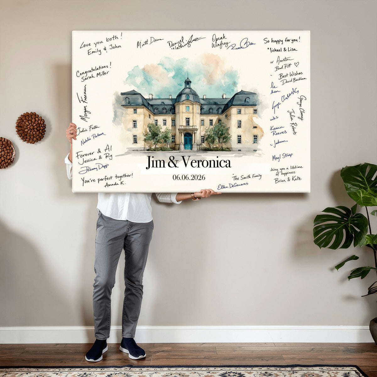13409147-MGV-CV-36X24 - Wedding Guest Book Alternative Wall Art Canvas Print, Personalized Couple Photo Guestbook Wedding Signature Poster, Custom Couple Photo Guestbook Canvas
