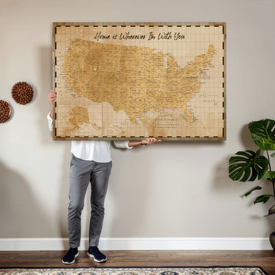 62164711-MGV-CV-36X24 - Personalized USA Push Pin Travel Map, Custom United States Map, Push Pin Map, USA Bucket List Map, Anniversary Gift - Couple Travel Map Wall Art