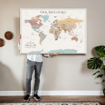 NEWMAP-4-MGV-CV-36X24 - Push Pin Customize World Map with Pins Board Wall Art Canvas Print