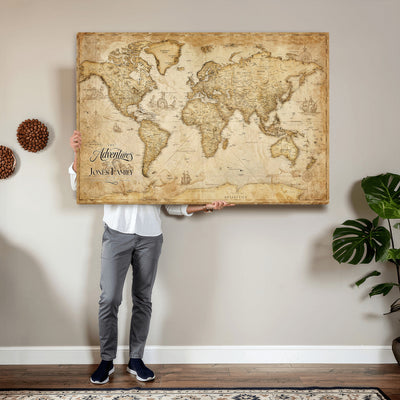60956619-MGV-CV-36X24 - Custom Push Pin World Map Canvas Print | Personalized Travel Map Wall Art