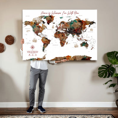 116MESUT-MGV-CV-36X24 - Custom Push Pin World Map Canvas Print | Personalized Travel Map Wall Art