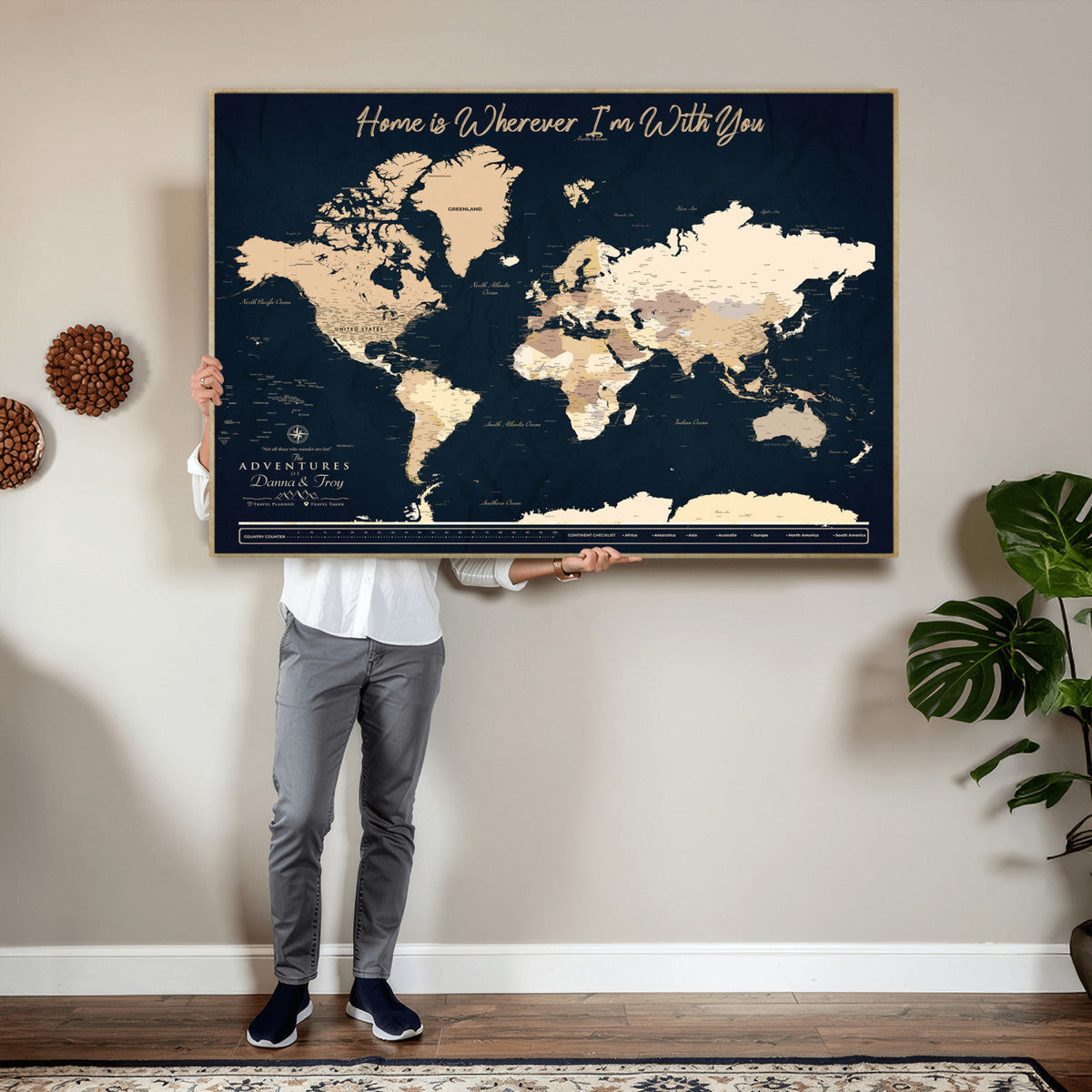 29990805-MGV-CV-36X24 - Custom Push Pin World Map Canvas Print | Personalized Travel Map Wall Art