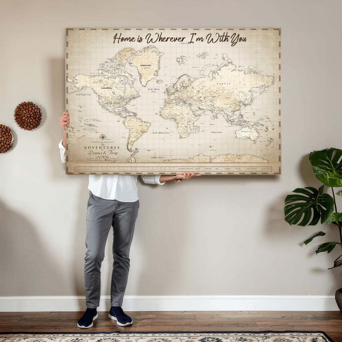 40086720-MGV-CV-36X24 - Custom Push Pin World Map Canvas Print | Personalized Travel Map Wall Art