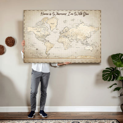 40086720-MGV-CV-36X24 - Custom Push Pin World Map Canvas Print | Personalized Travel Map Wall Art