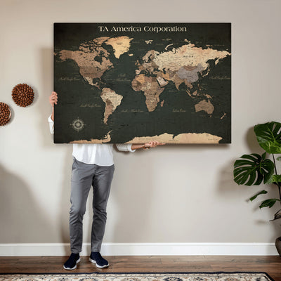 55857205-MGV-CV-36X24 - Extra Large Framed Personalize Push Pin World Map Wall Art Canvas Print for Travel Tracking