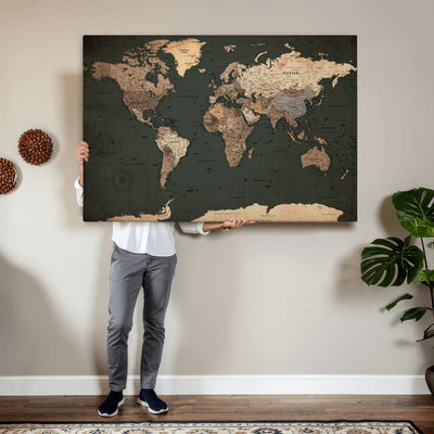 42327656-MGV-CV-36X24 - Extra Large Framed Personalize Push Pin World Map Wall Art Canvas Print for Travel Tracking - NEWMAP-116