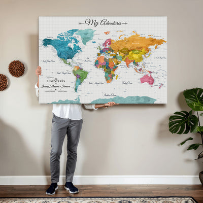 66743043-MGV-CV-36X24 - Extra Large Framed Personalize Push Pin World Map Wall Art Canvas Print for Travel Tracking - NEWMAP-131