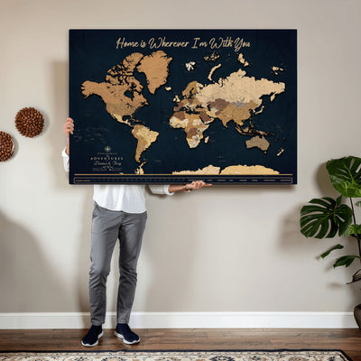 13903533-MGV-CV-36X24 - Extra Large Framed Personalize Push Pin World Map Wall Art Canvas Print for Travel Tracking - NEWMAP-152