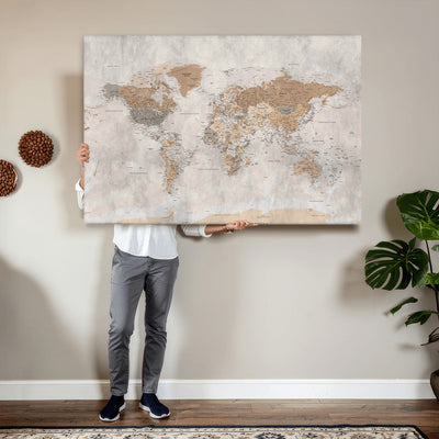 18074626DD-MGV-CV-36X24 - Extra Large Framed Personalize Push Pin World Map Wall Art Canvas Print for Travel Tracking NEWMAP - 009
