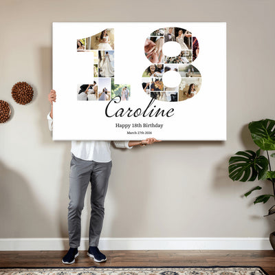 CSTM914DD-MGV-CV-36X24 - Number Photo Mosaic Canvas Print – Personalized Birthday Number Made of Your Photos