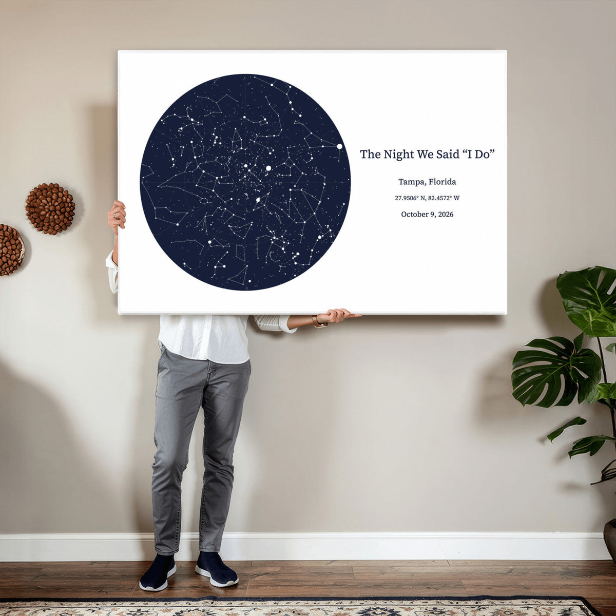 CSTM914STR-MGV-CV-36X24 - Custom Star Map Canvas Print – Personalized Night Sky Wall Art by Date and Location