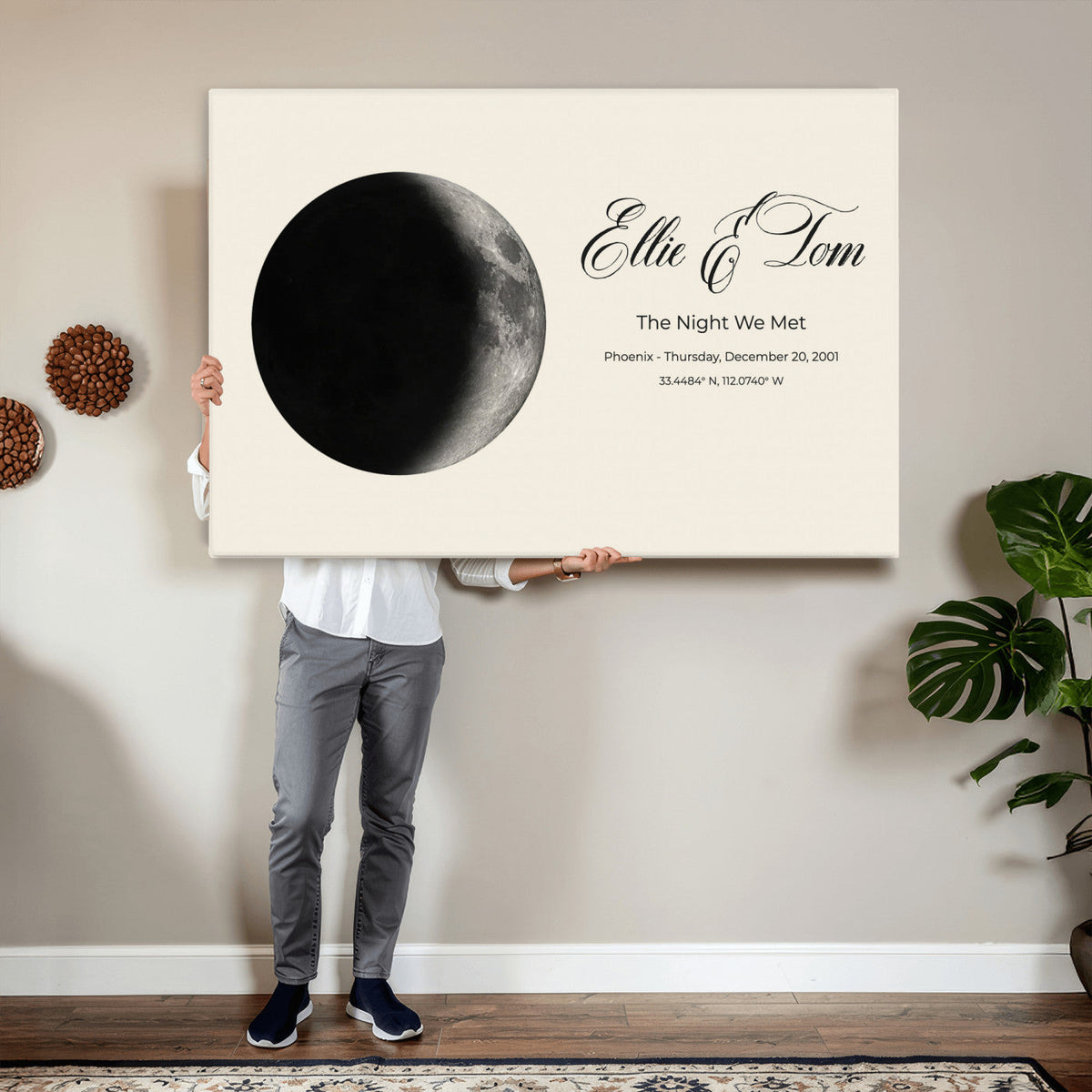 CSTM914MOON-MGV-CV-36X24 - Moon Phase Canvas Print – Personalized Moon from the Night You Met Wall Art