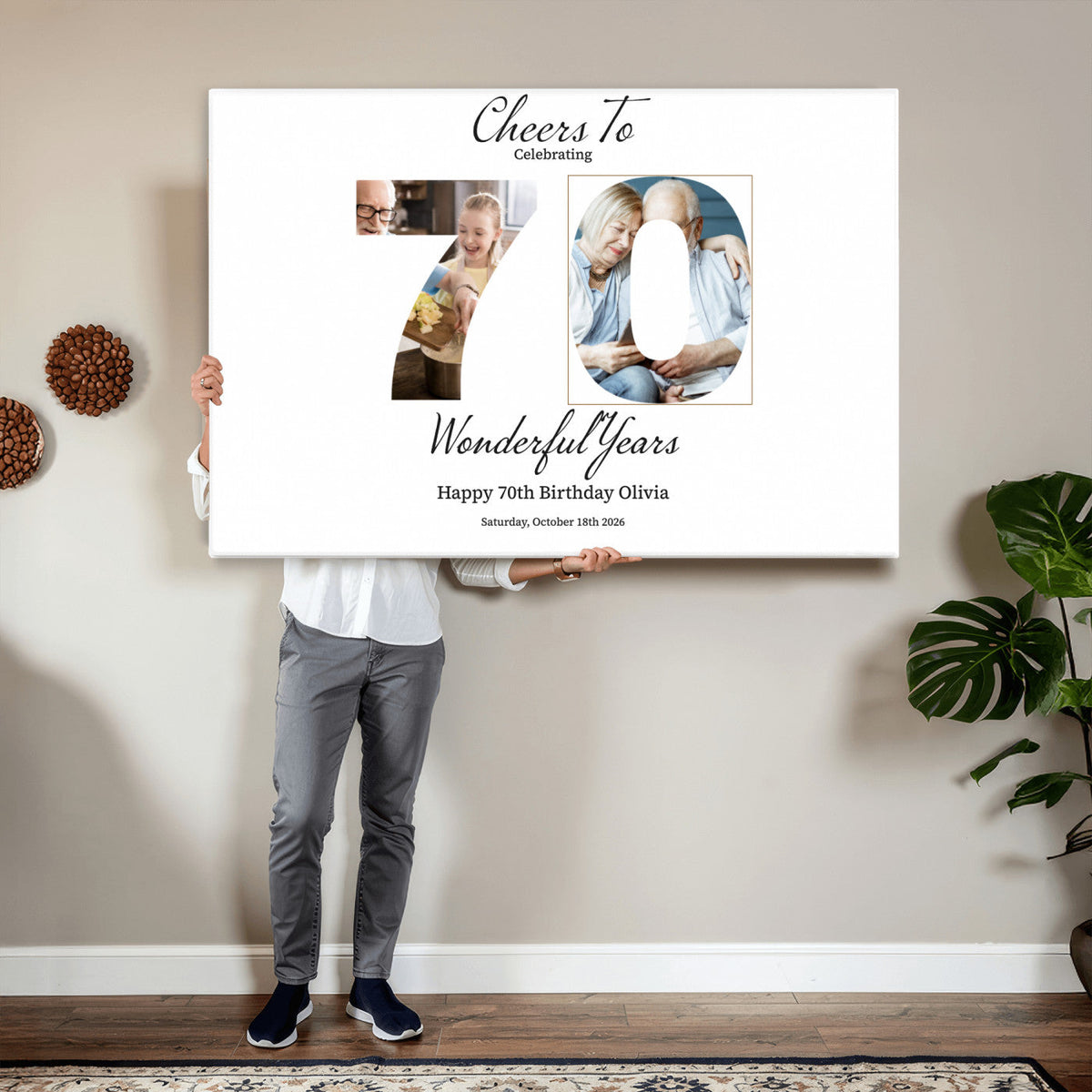 CSTM914DEDE-MGV-CV-36X24 - Number with Photo Canvas Print – Personalized Birthday Number Wall Art