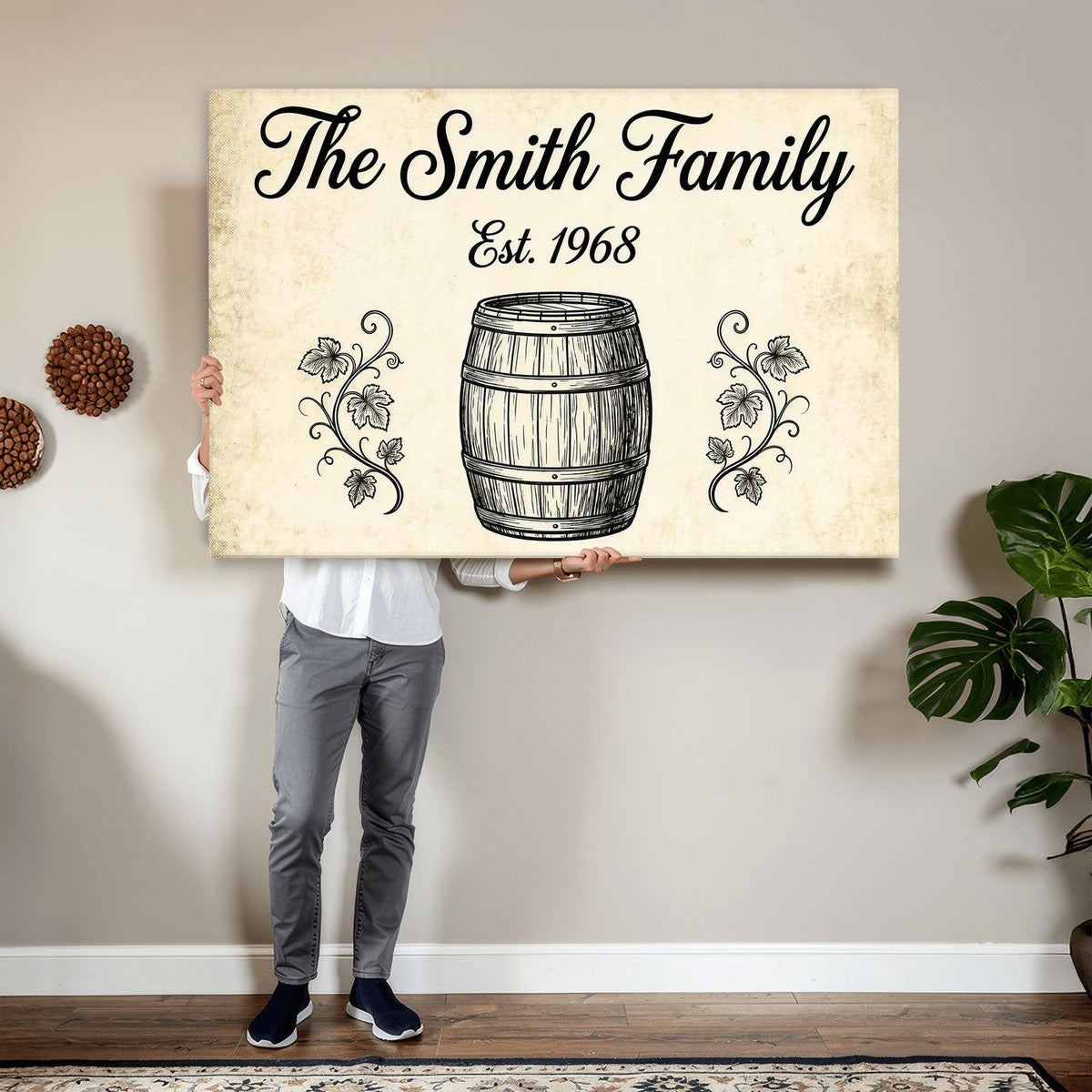 Wine barrel family name sign wall art