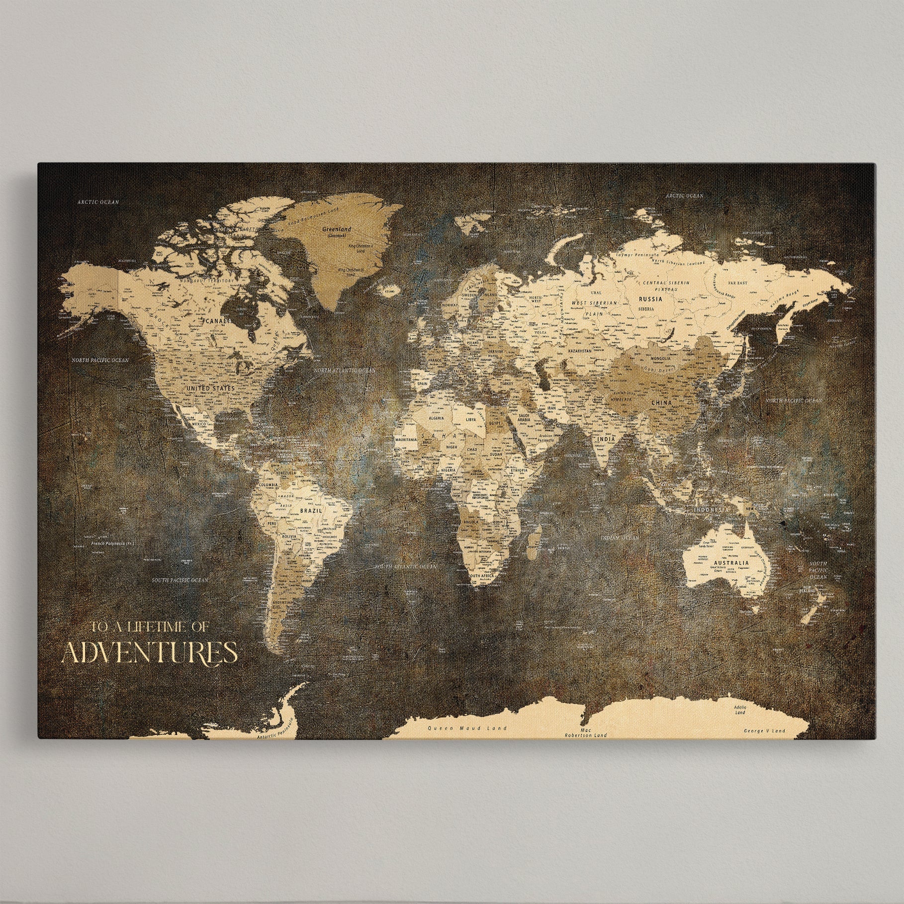 40183091-MGV-CV-36X24-Custom Framed World Map Canvas Print – Personalized Push Pin Travel Tracker Gift for Couples, Weddings, or Anniversary Celebrations