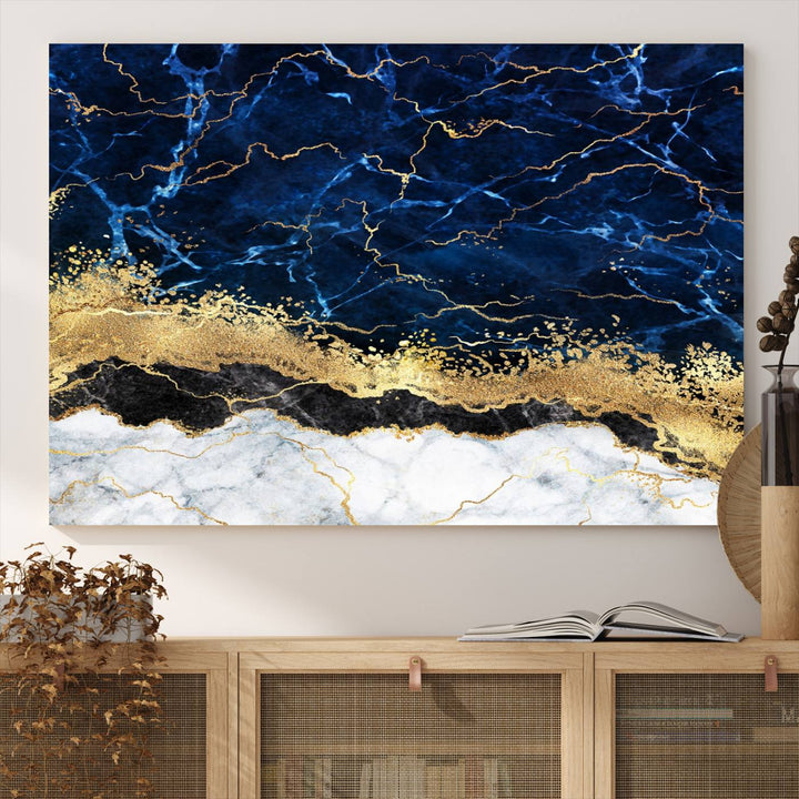 Navy Blue Marble Fluid Effect Wall Art Abstract Canvas Wall Art Print