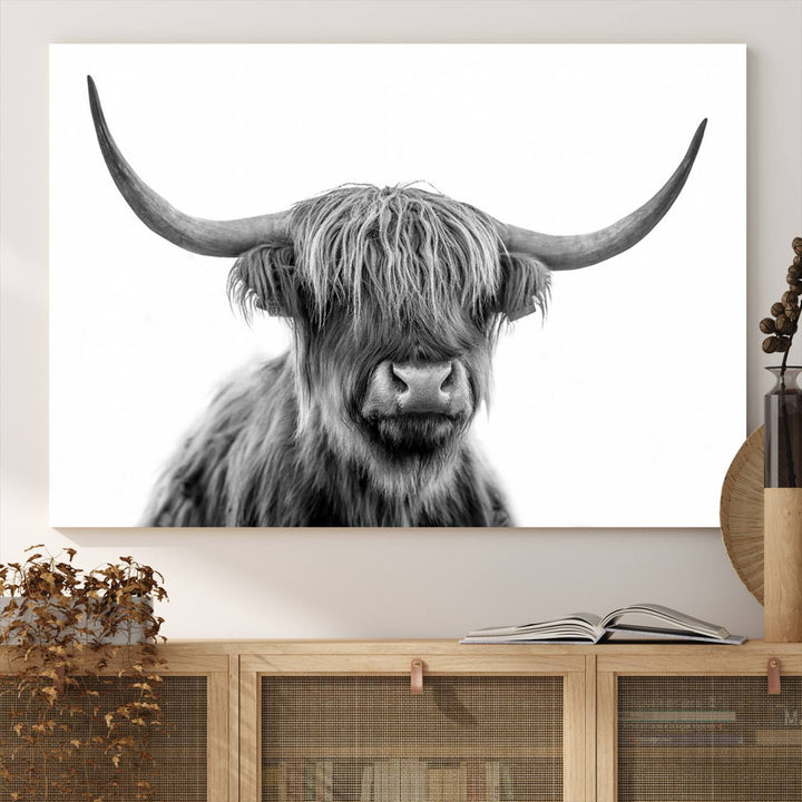Scottish Highland Cow Cattle Art Print Wall Art Canvas Print for Farmhouse Decor, Framed Scottish Highland Cow Canvas