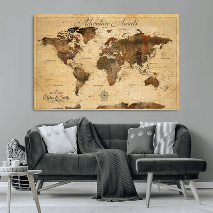 57497711-MGV-CV-36X24-Personalized World Map Canvas Print - Customizable Push Pin Framed World Map Print on Canvas - Custom Quote on Map Print
