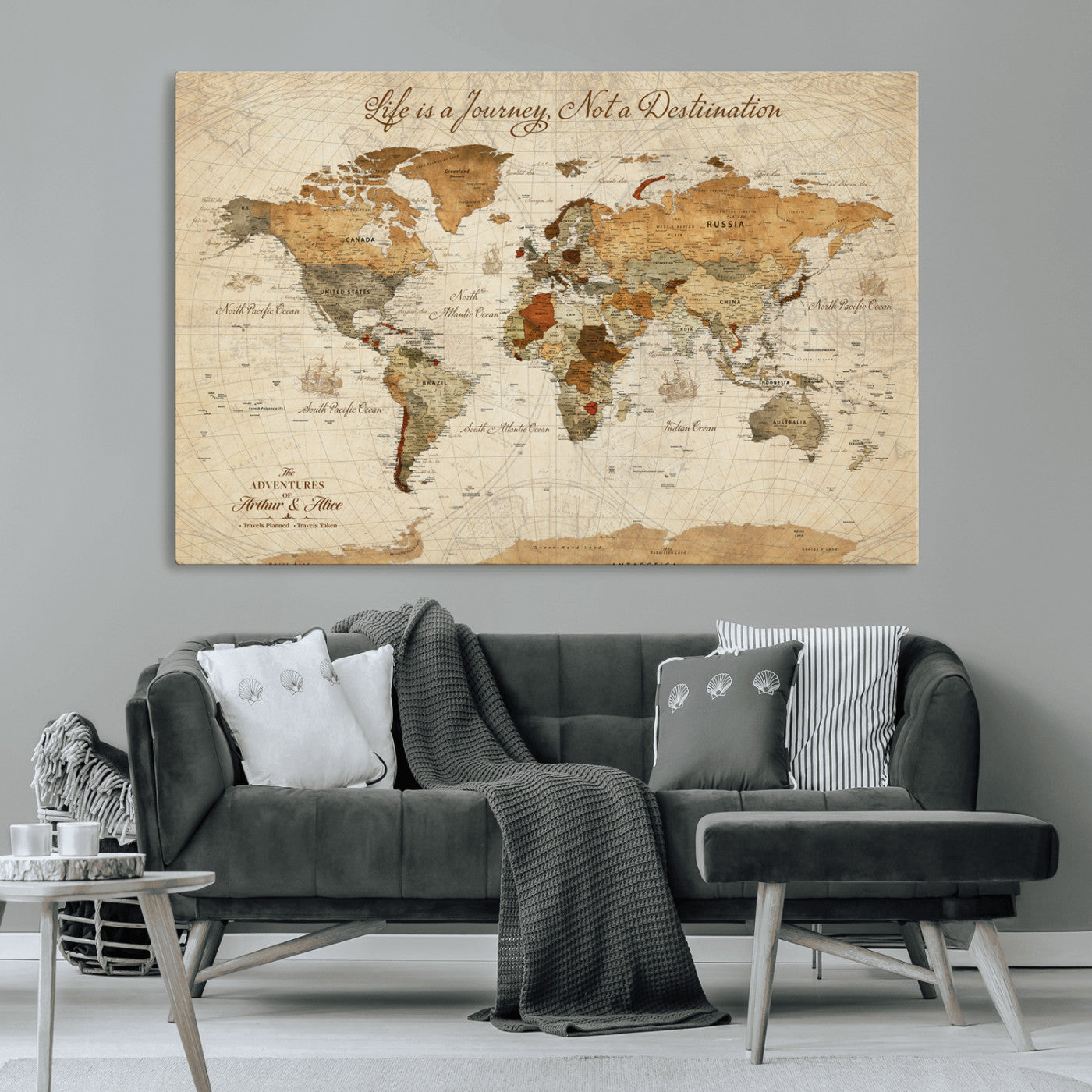 33700614-MGV-CV-36X24-Custom Push Pin World Map Wall Canvas Print, Personalized Uniqe Gift for Travel Tracker with Pins – Framed Custom Quotie Canvas for Home Office Decor