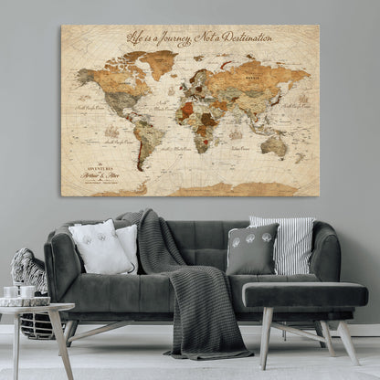 33700614-MGV-CV-36X24-Custom Push Pin World Map Wall Canvas Print, Personalized Uniqe Gift for Travel Tracker with Pins – Framed Custom Quotie Canvas for Home Office Decor