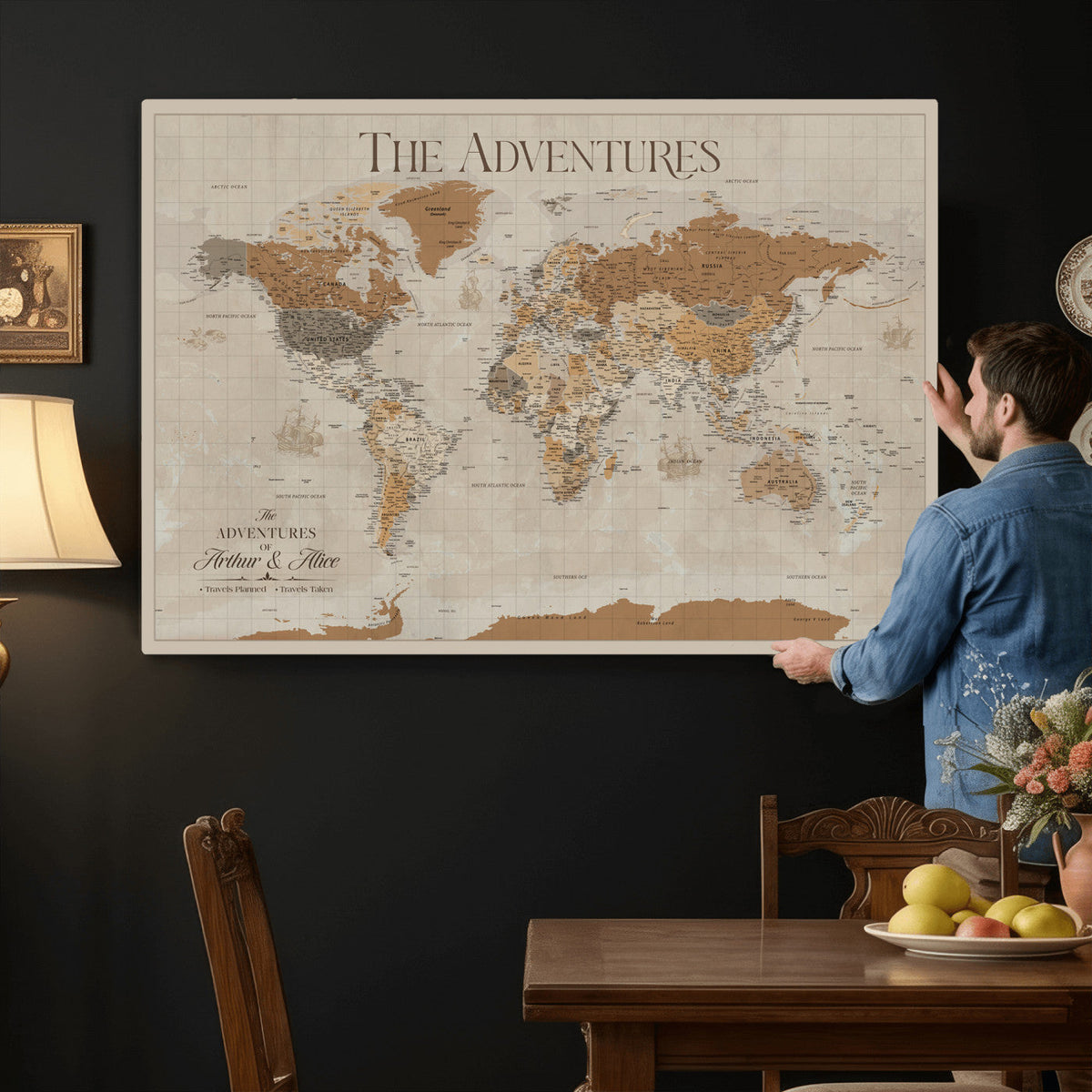 57738274-MGV-CV-36X24 - Custom Push Pin World Map Wall Art Canvas Print | Personalized Travel Tracker - NEWMAP-10