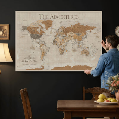 57738274-MGV-CV-36X24 - Custom Push Pin World Map Wall Art Canvas Print | Personalized Travel Tracker - NEWMAP-10