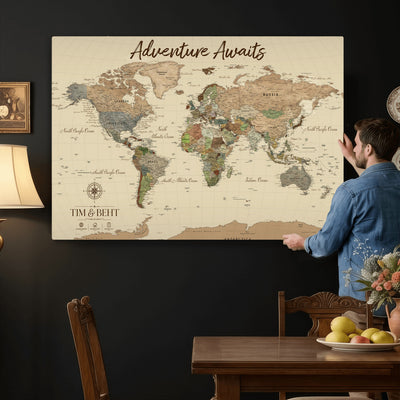 72027187-MGV-CV-36X24 - Custom Push Pin World Map Wall Art Canvas Print | Personalized Travel Tracker with Pins Map Print - NEWMAP-23