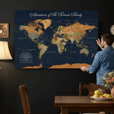 84352304-MGV-CV-36X24 - Custom Push Pin Travel Map Canvas Print, Honeymoon and Anniversary Gift, Living Room and Dining Room Decor