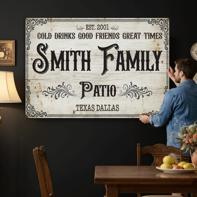 82858529-MGV-CV-36X24 - Custom Family Patio Sign Wall Art Canvas Print, Personalized Rustic Backyard Decor