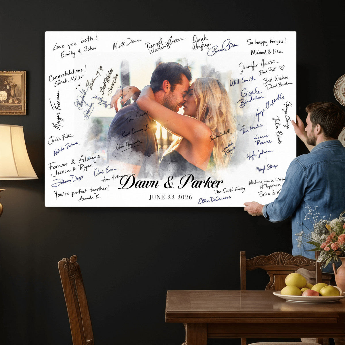 14788122-MGV-CV-36X24 - Wedding Guest Book Alternative Wall Art Canvas Print, Personalized Couple Photo Guestbook Wedding Signature Poster, Custom Couple Photo Guestbook Canvas, Bridal Shower Reception Decor