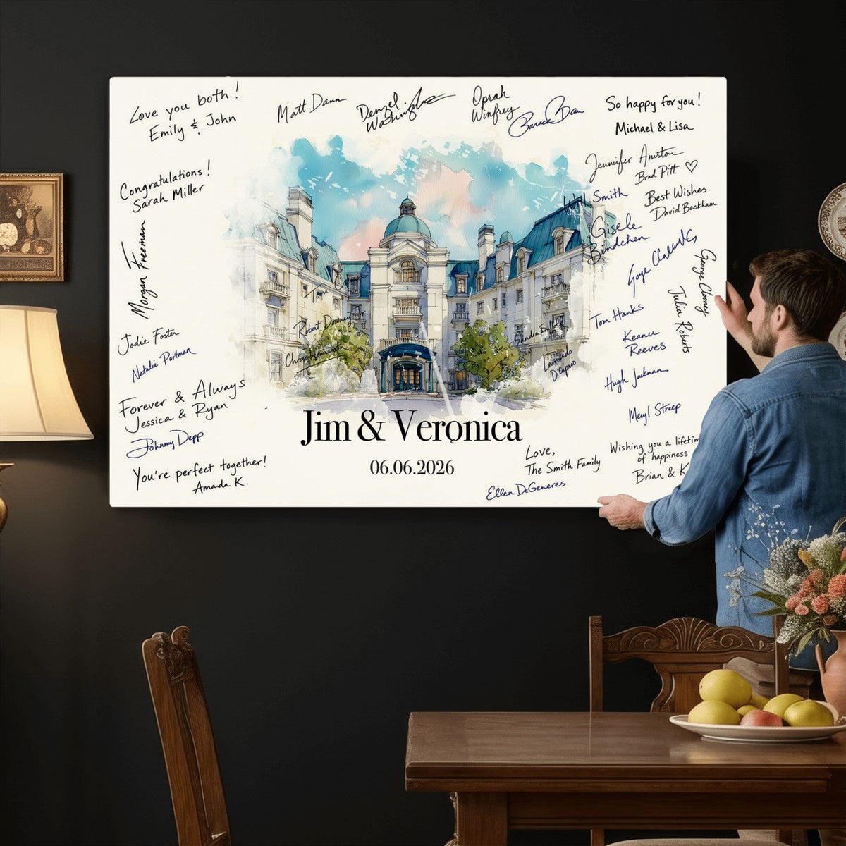 92760374-MGV-CV-36X24 - Wedding Guest Book Alternative Wall Art Canvas Print, Personalized Couple Photo Guestbook Wedding Signature Poster, Custom Couple Photo Guestbook Canvas