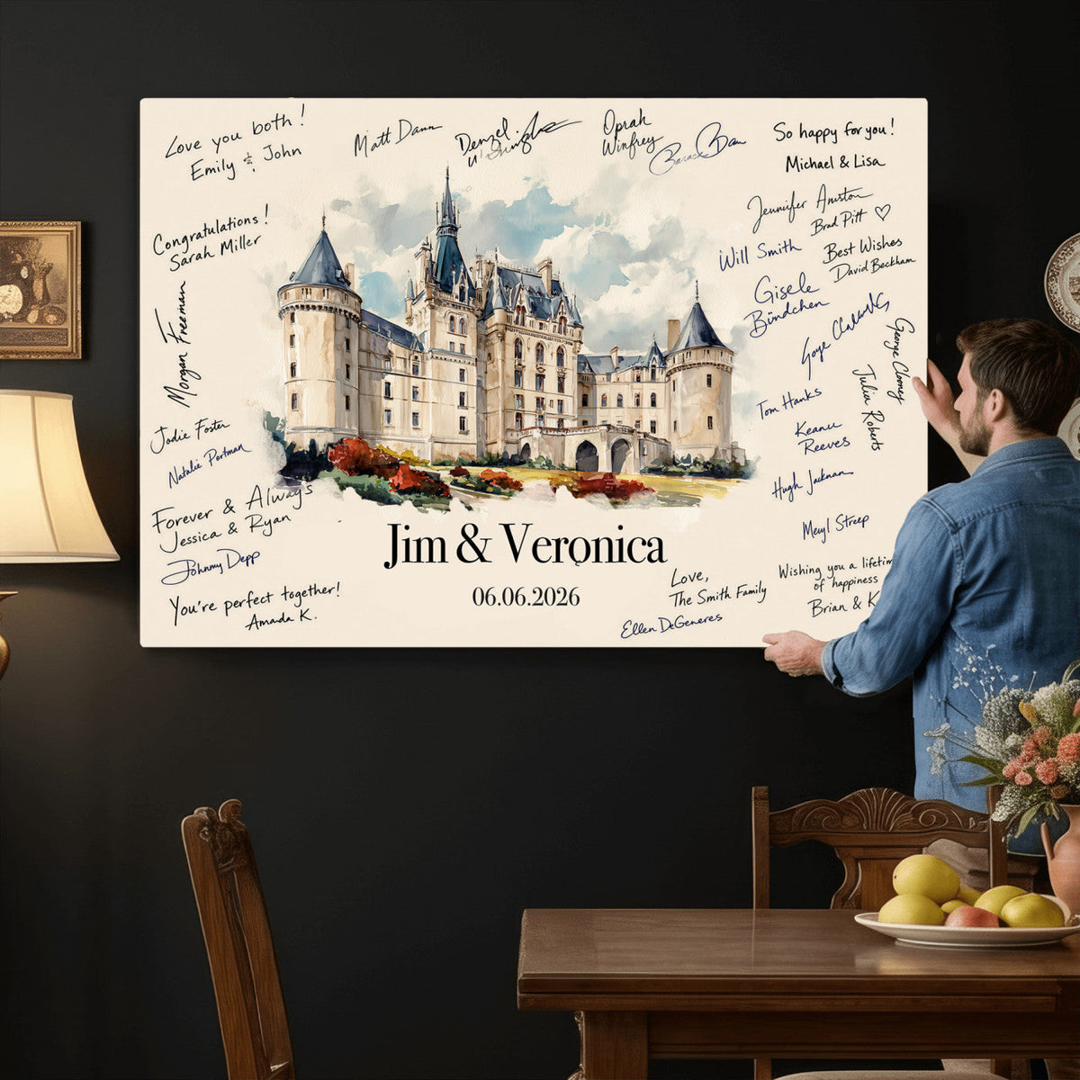 55883547-MGV-CV-36X24 - Wedding Guest Book Alternative Wall Art Canvas Print, Personalized Couple Photo Guestbook Wedding Signature Poster, Custom Couple Photo Guestbook Canvas